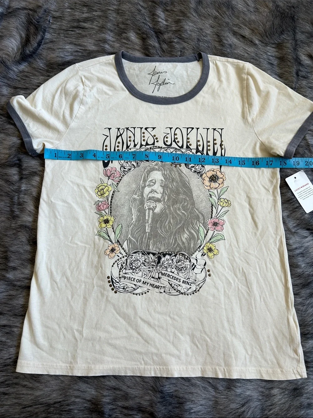NWT Lucky Brand Floral Janis Joplin Graphic Ringer T-Shirt Small